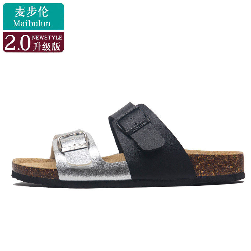 麦步伦情侣平底软木拖鞋拼色博肯鞋夏季男女大码时尚沙滩户外凉拖,女鞋,一字拖,淘宝优惠券,粉丝福利购,淘宝优惠卷