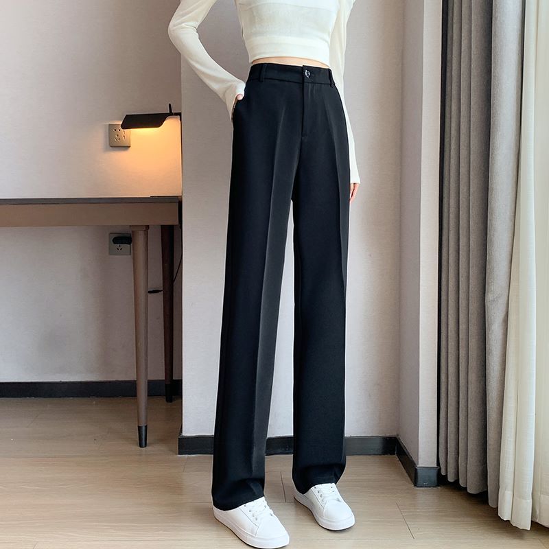 春夏裤女宽松职业黑色直筒裤显瘦休闲拖地长裤窄版阔腿裤