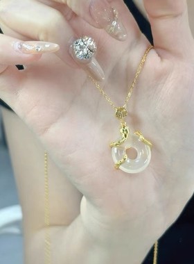 白玉髓蛇年平安扣项链女纯银999新中式福牌生肖蛇吊坠情人节礼物