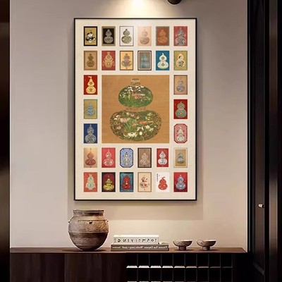 中古风玄关装饰画高级感客厅背景墙壁画落地画入户正对门葫芦挂画