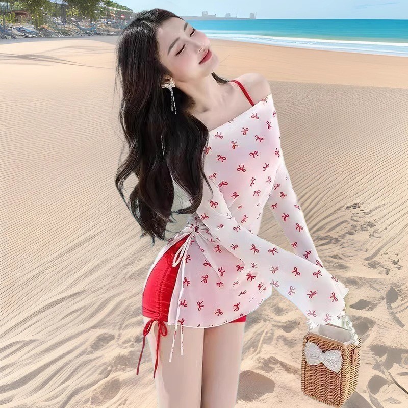 女士泳衣女性感三件套分体2025遮肚显瘦带胸垫泡温泉新款比基尼