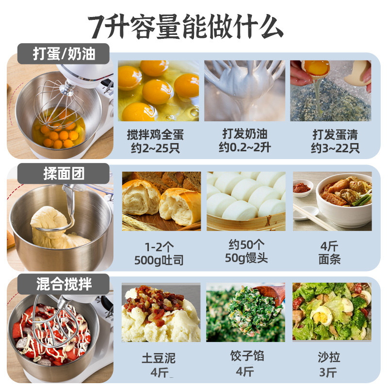 厨师机商用台式打蛋器电动家用小型和面机打发奶油鲜奶盖搅拌机