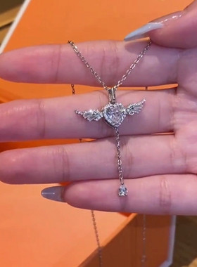 999纯银丘比特之心项链女生轻奢小众高级感小翅膀颈链情人节礼物