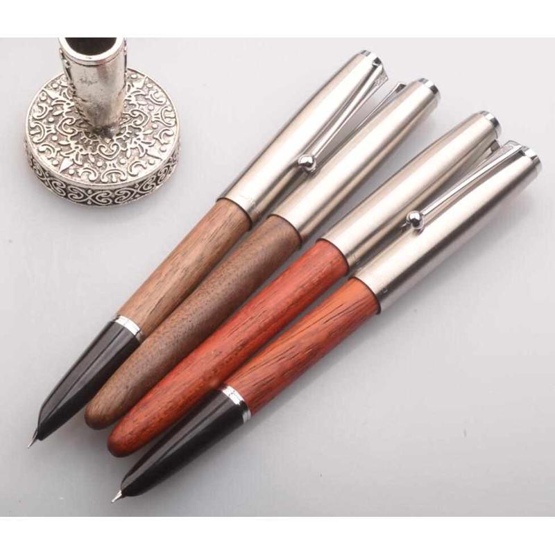 金豪木杆51A 616 实y木钢笔宝贵黑檀红花梨原木笔杆暗尖红带上墨