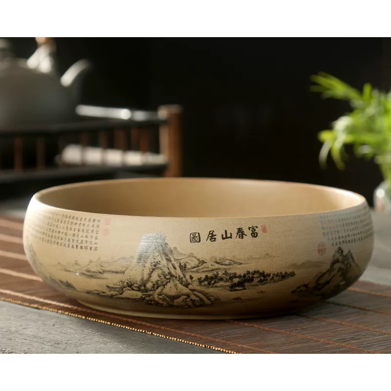粗陶烟灰缸大码 家用客厅创意中式 多功能垃圾收纳缸 碗莲睡莲盆