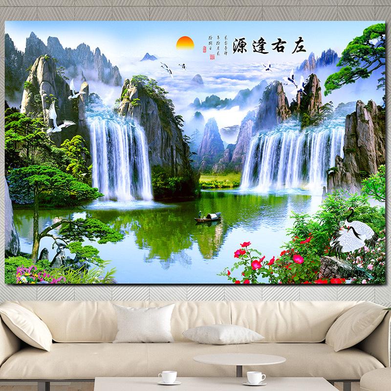 左右逢源国画山水风景海报装饰挂画墙贴图壁纸壁画酒吧餐厅卧室图