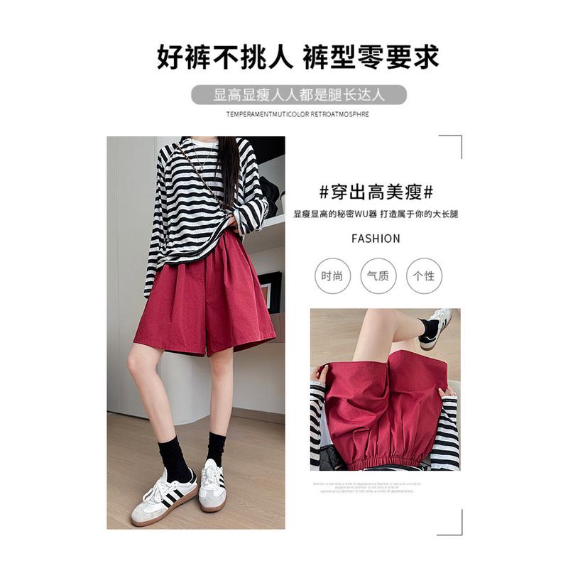 白色工装短裤女外穿2025夏季新款高腰宽松运动裤阔腿美式五分中裤