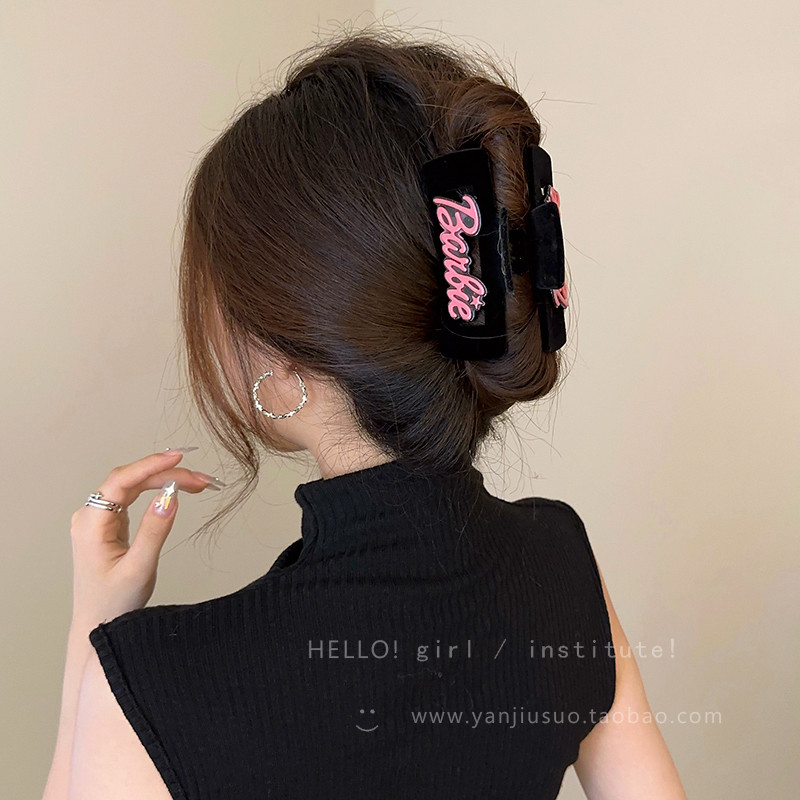 新品芭比系列~黑色丝绒蝴蝶结发夹女2025新款后脑勺抓夹侧边夹子