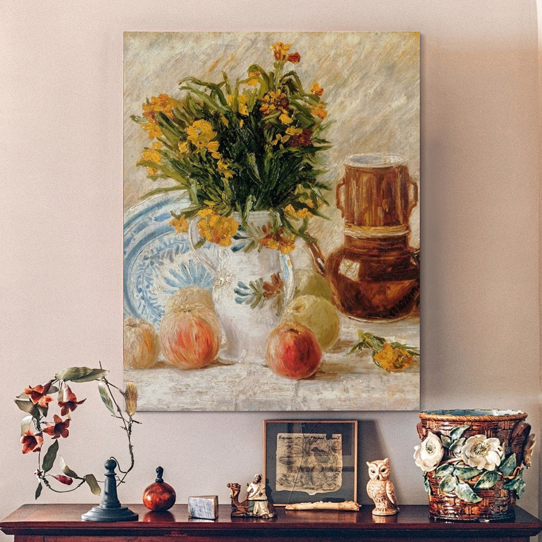 花卉与水果》梵高静物挂画现代法式中古风客厅玄关餐厅复古装饰画图片