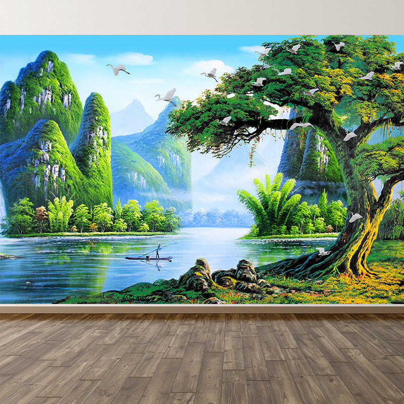 贵州山水贴画简约客厅装饰挂画横版贴纸画有框墙贴自防水不褪色画