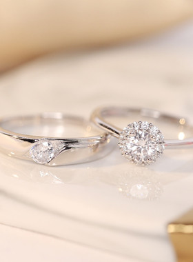 结婚仪式活口对戒群镶锆石仿真钻戒一对开口可调节求婚戒指道具