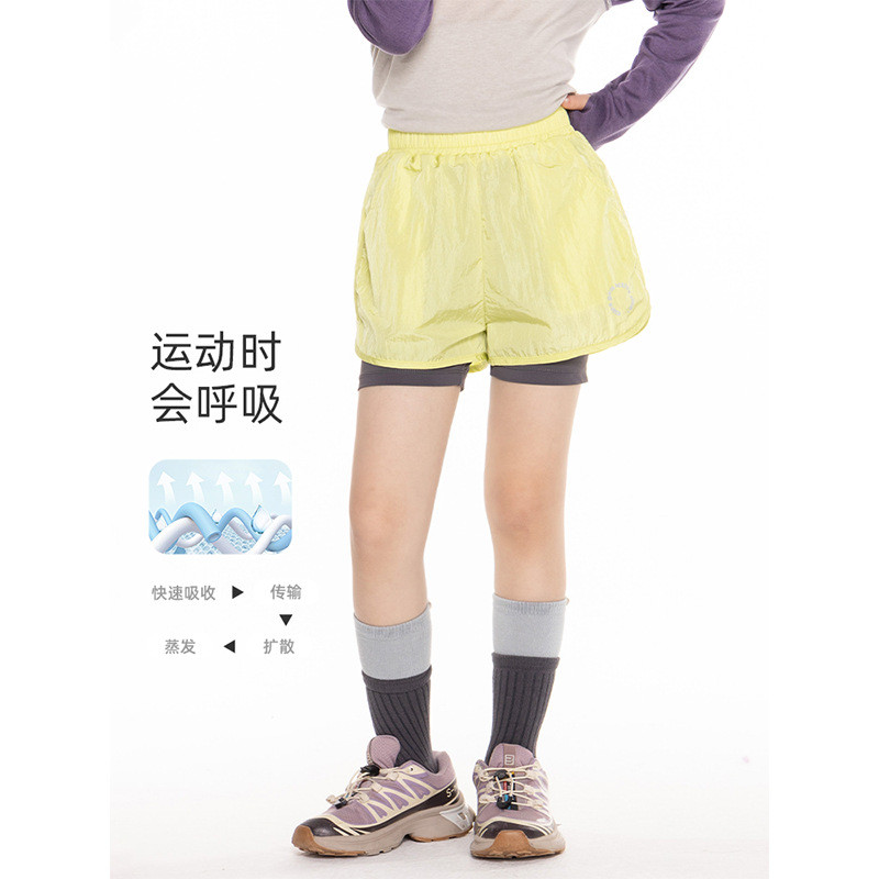 女童假两件凉感运动速干短裤2025夏新款儿童户外休闲训练跑步裤子