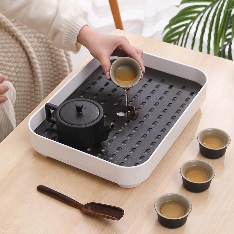 家用简约茶盘茶杯托盘长方形现代小型客厅储水塑料水杯子沥水盘