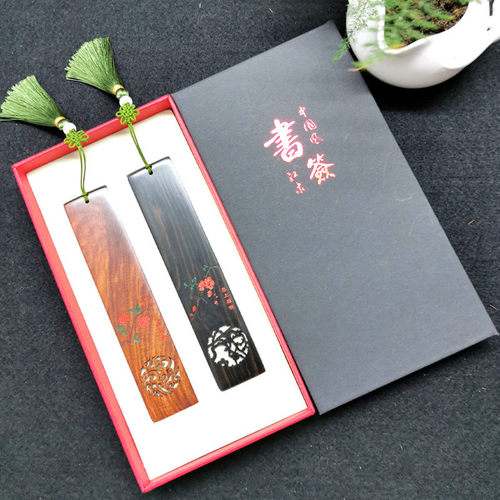 礼品彩绘书签创意国潮手工艺品送国外客户红木套装中国风书签定制