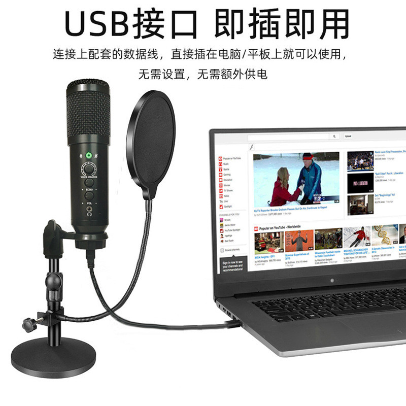 USB麦克风 电脑笔记本 免驱动 即插即用 带混响音量可调变音 话筒