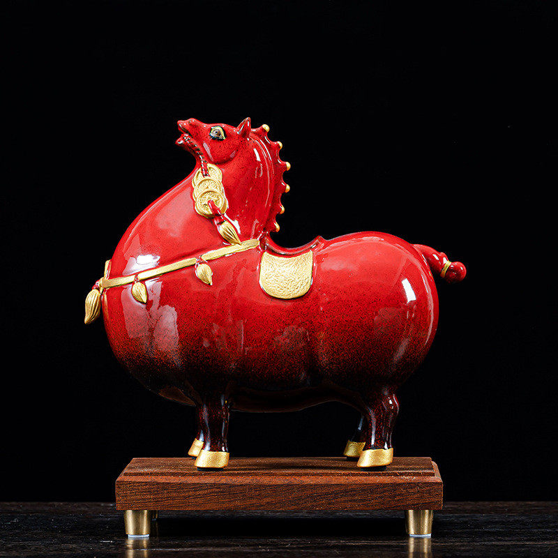 陶瓷马摆件马上有钱招财红色唐马中式客厅电视柜办公室桌面装饰品,特色手工艺,青花瓷,淘宝优惠券,粉丝福利购,淘宝优惠卷