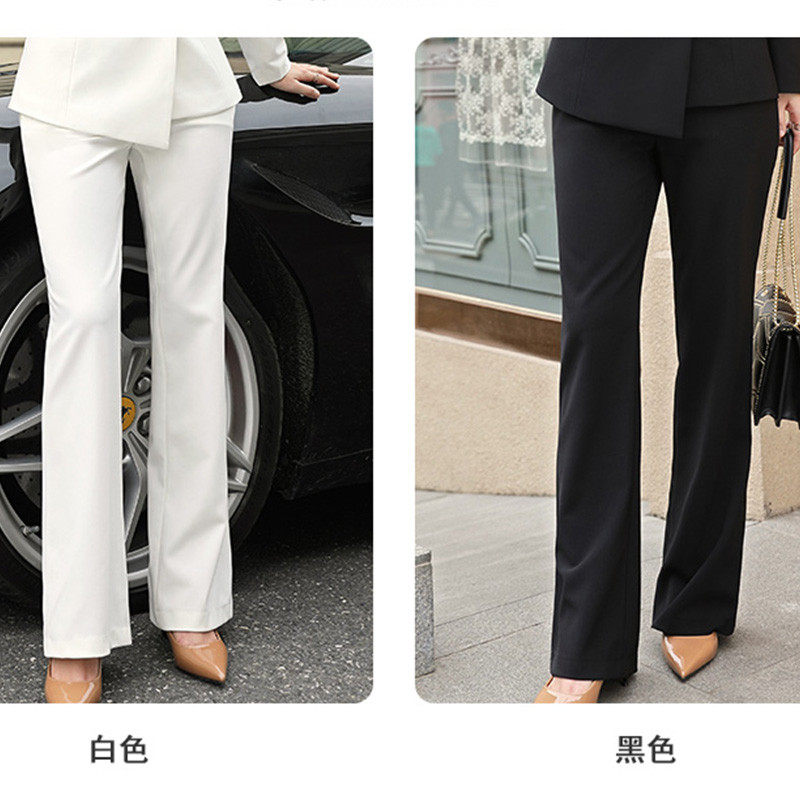 小众高货白色西装裤女春秋垂感高腰微喇叭长裤子显瘦职业裤直筒拖
