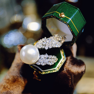 法式开口新娘珍珠戒指女胖手食指指环小众设计高级感婚礼拍照道具