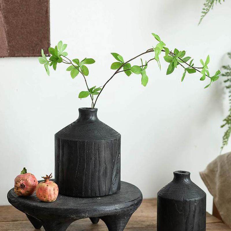 风小花瓶摆件软装仿古插花黑色口木质客厅花器民宿玄关装饰侘寂,家居饰品,花瓶,淘宝优惠券,粉丝福利购,淘宝优惠卷