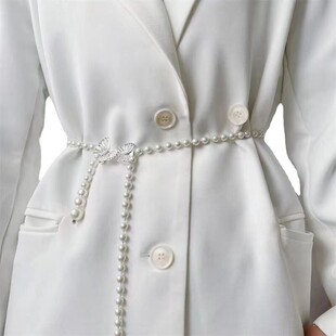 网红大小蝴蝶珍珠腰链2025正流行配裙子高级感轻奢风大码加长海边