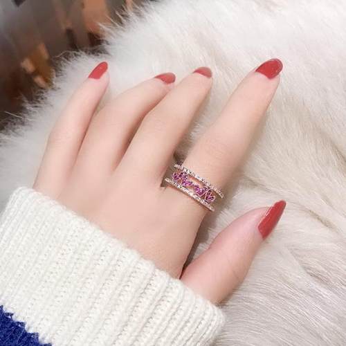 高档可调节镂空甜美潮人爱个性日韩开口微镶食指指环百搭心戒指女