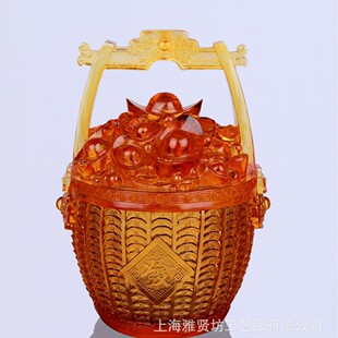 饰摆件 古法琉璃一桶金摆件琉璃工艺品聚宝盆家居用品装