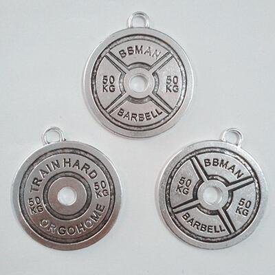 A8086吊牌举重砝码1000克/104个/包9.6克35x40mm健身创意合金挂坠