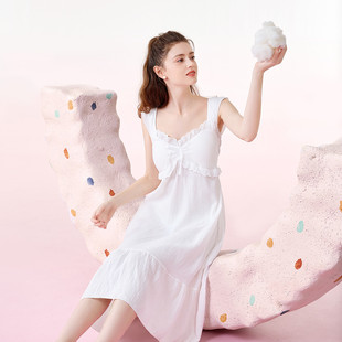 纯棉睡裙夏季带胸垫一体睡衣裙女士纱布棉纱2025新款布料100全棉