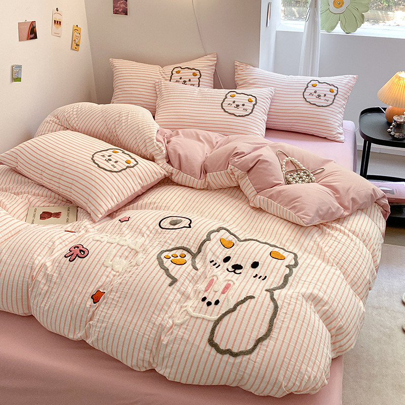 水洗棉四件套学生宿舍款卡通儿童被套床笠床单被罩三件套床上用品
