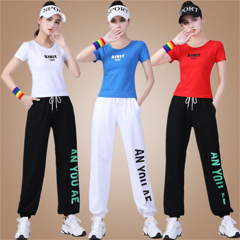 速发高货杨丽萍广场舞运动服装女春夏新款纯棉短袖健身操时尚鬼步