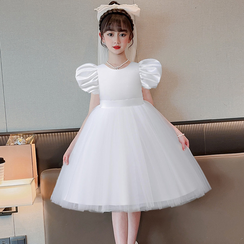女童连衣裙夏装洋气宝宝白色花童礼服裙高端演出服儿童公主蓬蓬裙