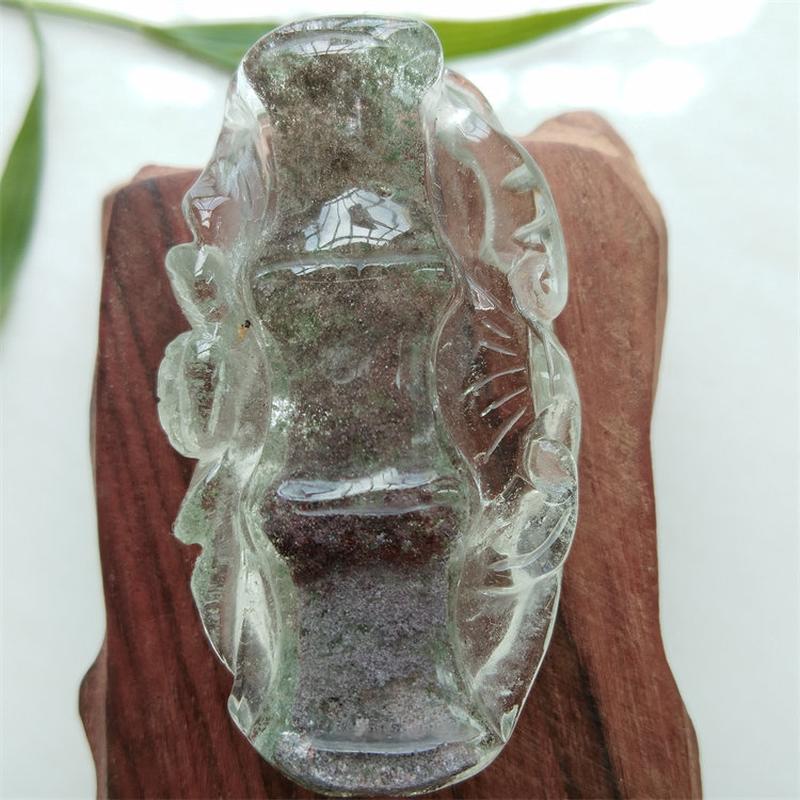 天然云母幽灵水晶竹节牡丹花生肖猪蛇吊坠七彩光全包裹红绿佛挂坠