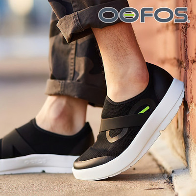 OOFOS男子时尚百搭低帮轻便厚底增高减震恢复跑步一脚蹬运动鞋