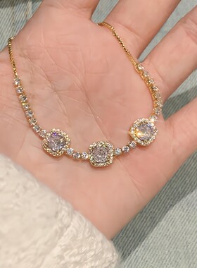 方糖手链女纯银999轻奢小众精致抽拉方钻手饰品送女友情人节礼物