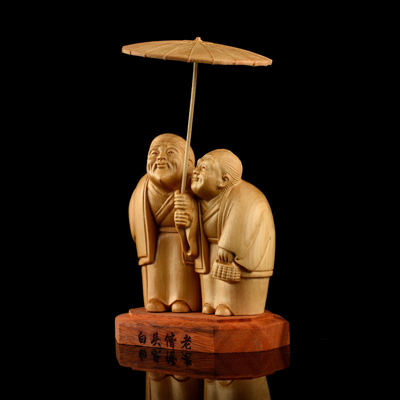 淘乐购崖柏白头偕老客厅批发展示柜摆件桌上工艺品摆件家居定制