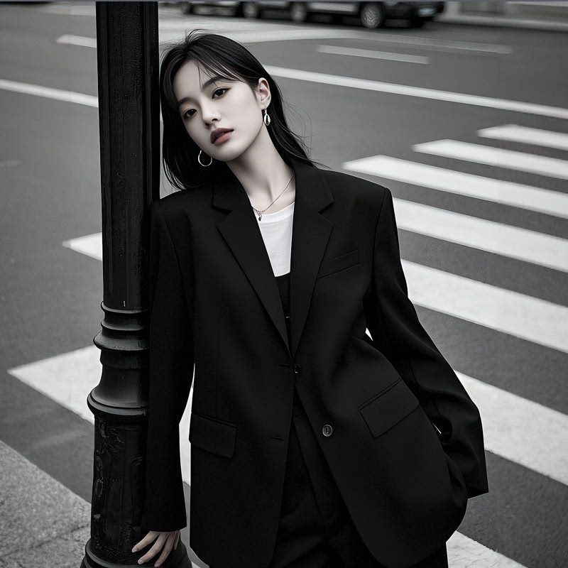 速发高品质西装外套女春秋免烫黑套装宽松气质大学生正装面试职业