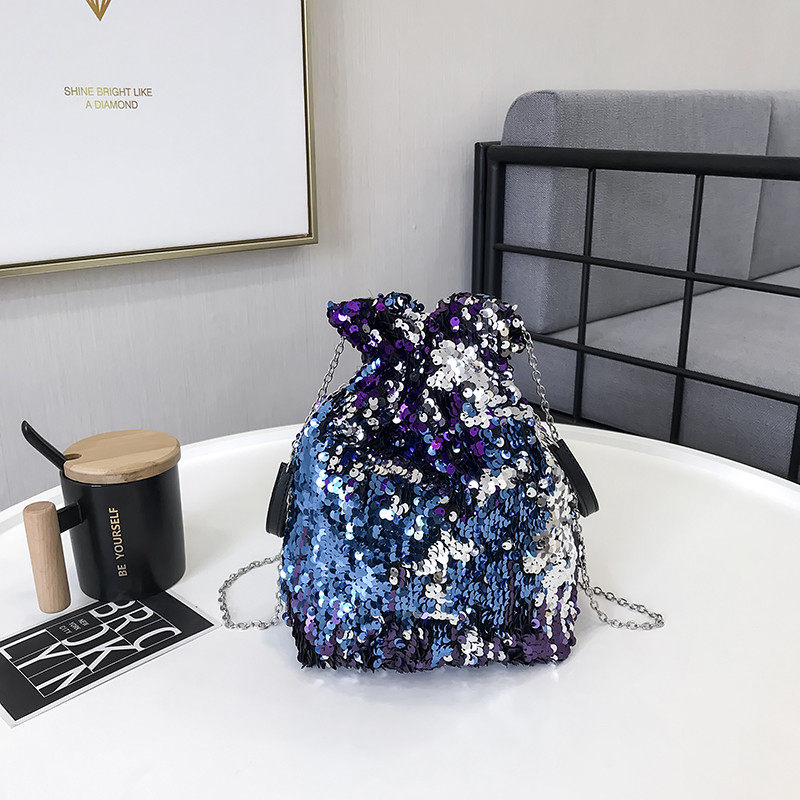 束口亮片手提水桶包新款链条抽带单肩小包包个性闪亮钱袋斜挎女包,箱包皮具/热销女包/男包,水桶包,淘宝优惠券,粉丝福利购,淘宝优惠卷