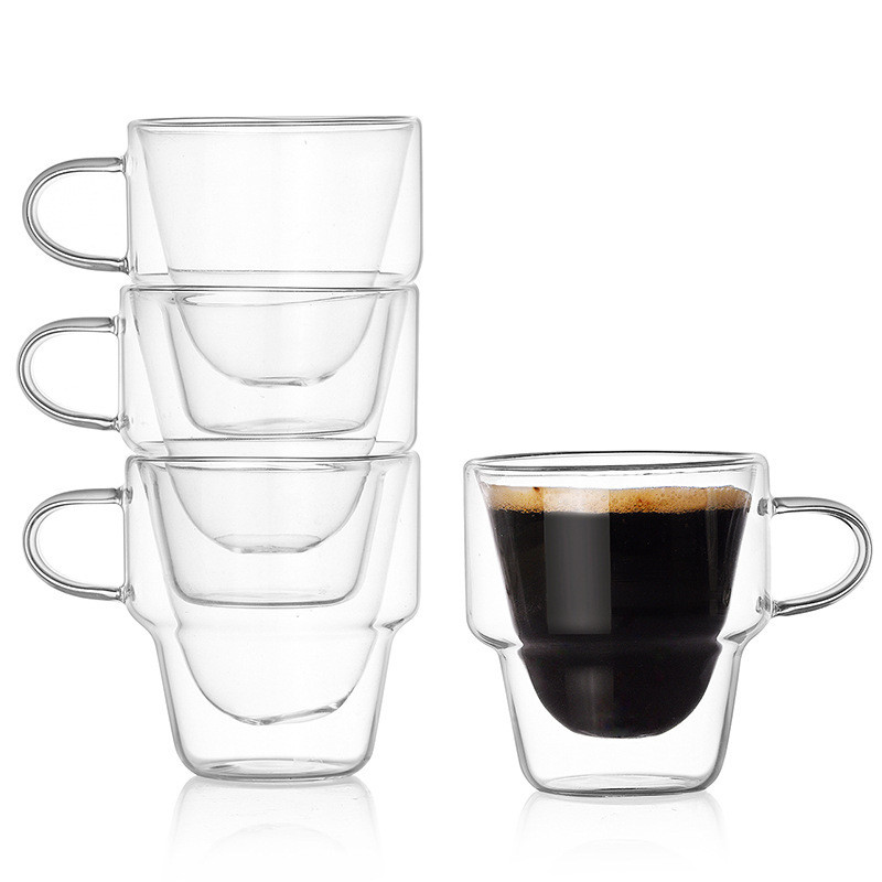 高硼硅双层玻璃杯带把手 耐热透明玻璃杯 果汁牛奶咖啡堆叠杯子