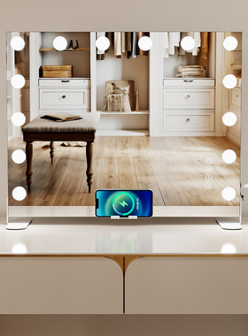 爆款好莱坞灯泡镜led化妆镜三色调光桌面台式梳妆镜15灯