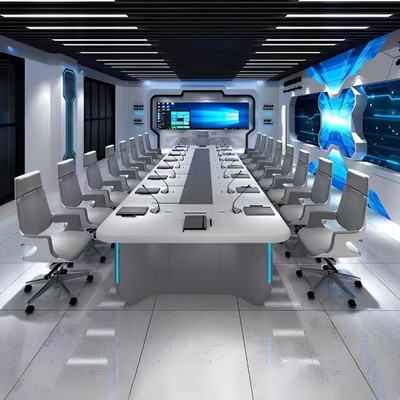 科技感会议桌烤漆会议桌科技感洽谈桌简约现代无纸化会议室长条桌