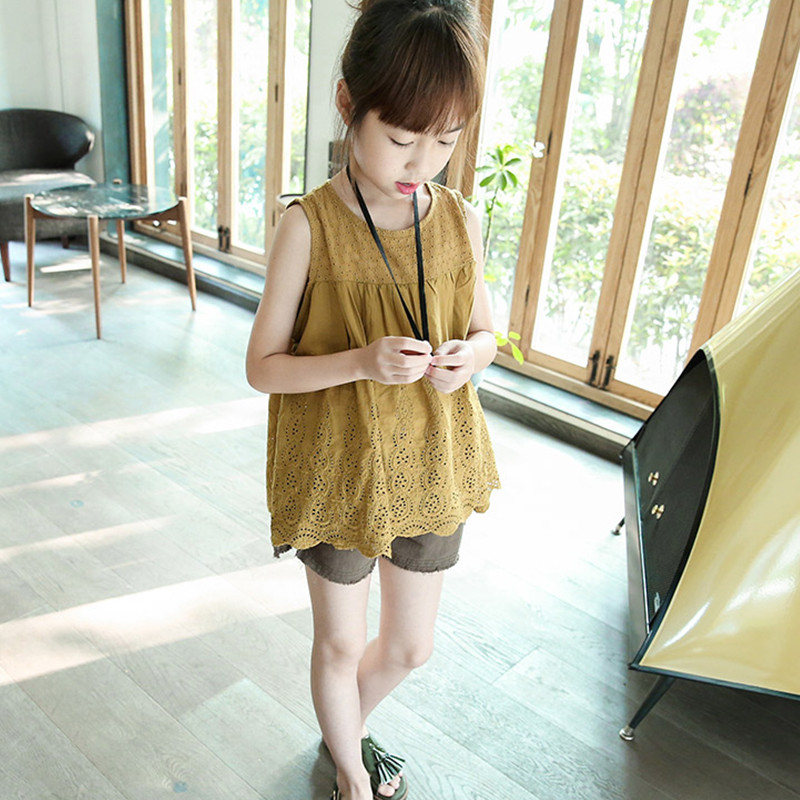 女童无袖背心裙夏装2025新款女大童洋气棉麻绣花百褶上衣连衣裙潮