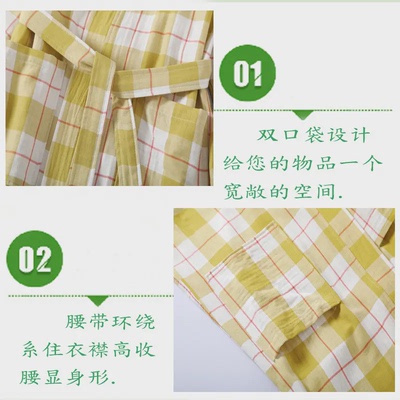 新款纯棉双层纱方格浴袍春秋季睡衣情侣睡袍吸水速干浴衣全棉春季