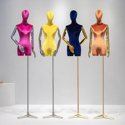 韩版丝绒服装店模特女道具高档女模特电镀半身陈列橱窗展示架全身
