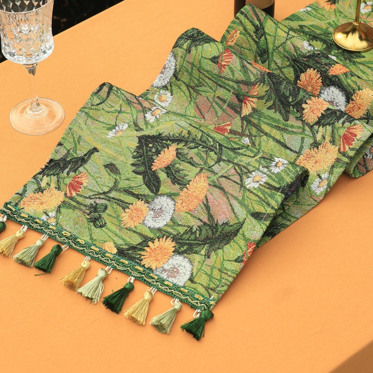 复古绿色餐桌桌旗田园风餐边柜旗五斗鞋柜电视柜茶几长条盖布尾巾