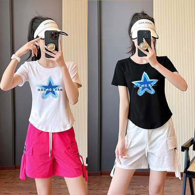 爆卖新款杨丽萍广场舞服装新款运动套装短袖短裤曳步舞健身操跳舞