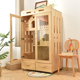 实木宠物猫别墅猫砂盆一体家用室内猫柜玻璃房子防飞毛污猫屋笼子