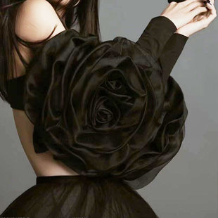 手工立体缎面花朵黑色长款袖子拍照造型手袖手套