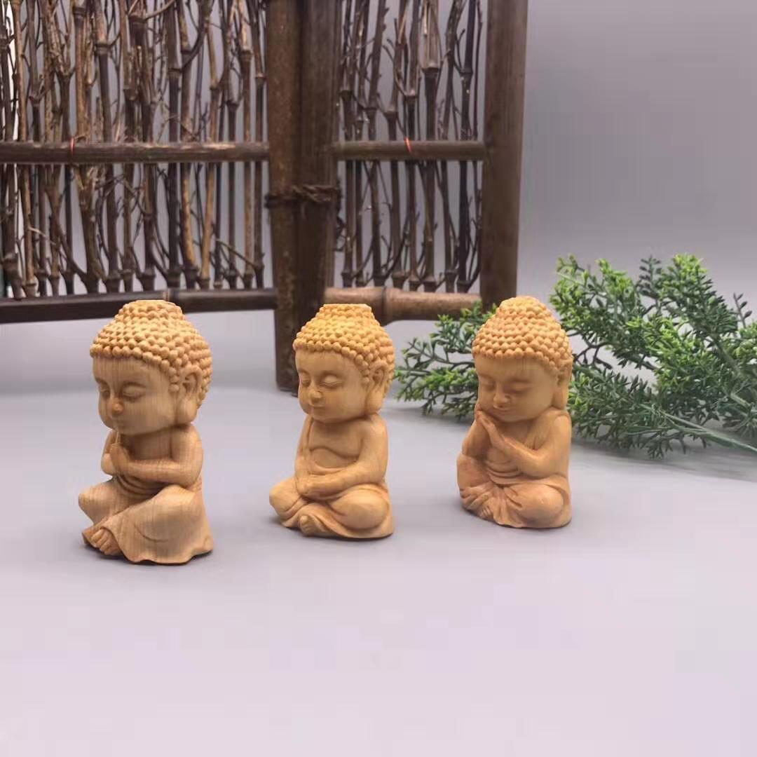 太行崖柏小如来手把件木质雕刻文玩创意家居摆件装饰套装礼盒批发