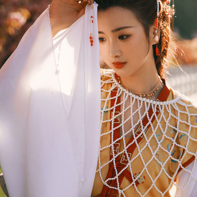 绛尾儿 仿珍珠云肩 汉洋折衷亲子儿童配饰古风流苏汉服旗袍披肩女