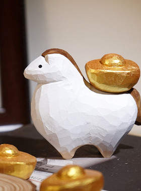 “马上有钱！”手工木雕小摆件可爱创意办公室桌面招财好运装饰品